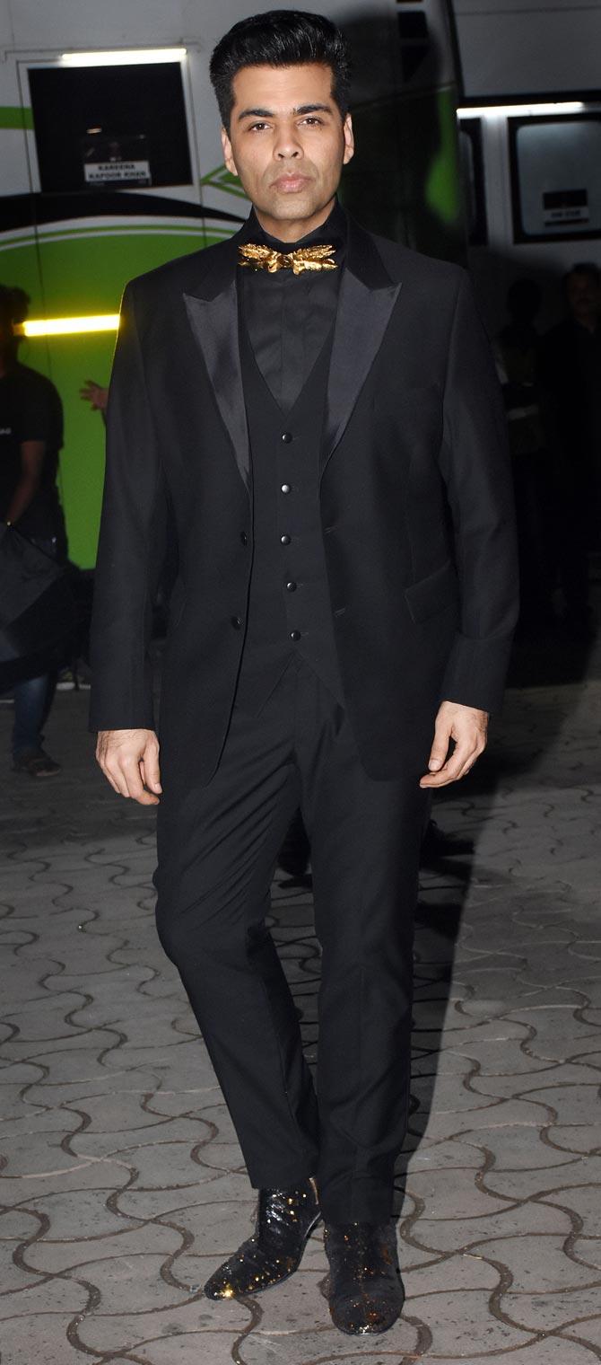 Karan Johar looked dashing in his black tuxedo and a golden bow. Filmmaker Karan Johar is gearing up for his production Dhadak which stars Sridevi's daughter Janhvi Kapoor and Ishaan Khatter