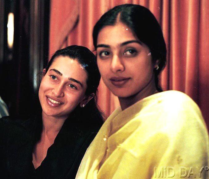 A rare undated picture of Karisma Kapoor with Tabu at an event