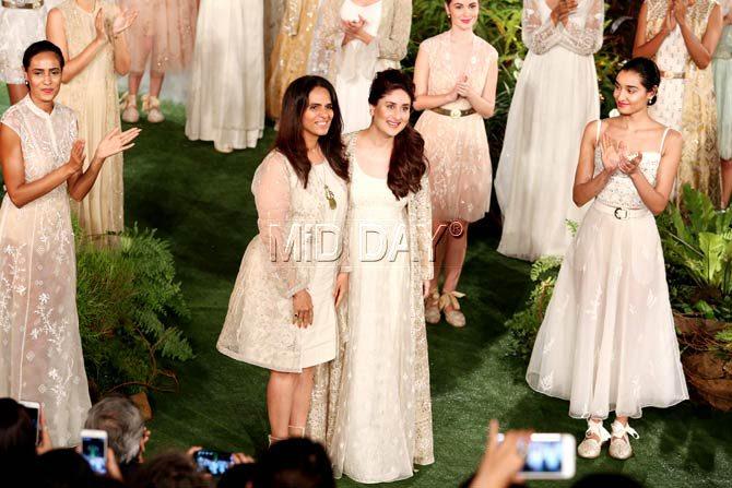 Kareena Kapoor Khan and designer Anita Dongre pose on stage