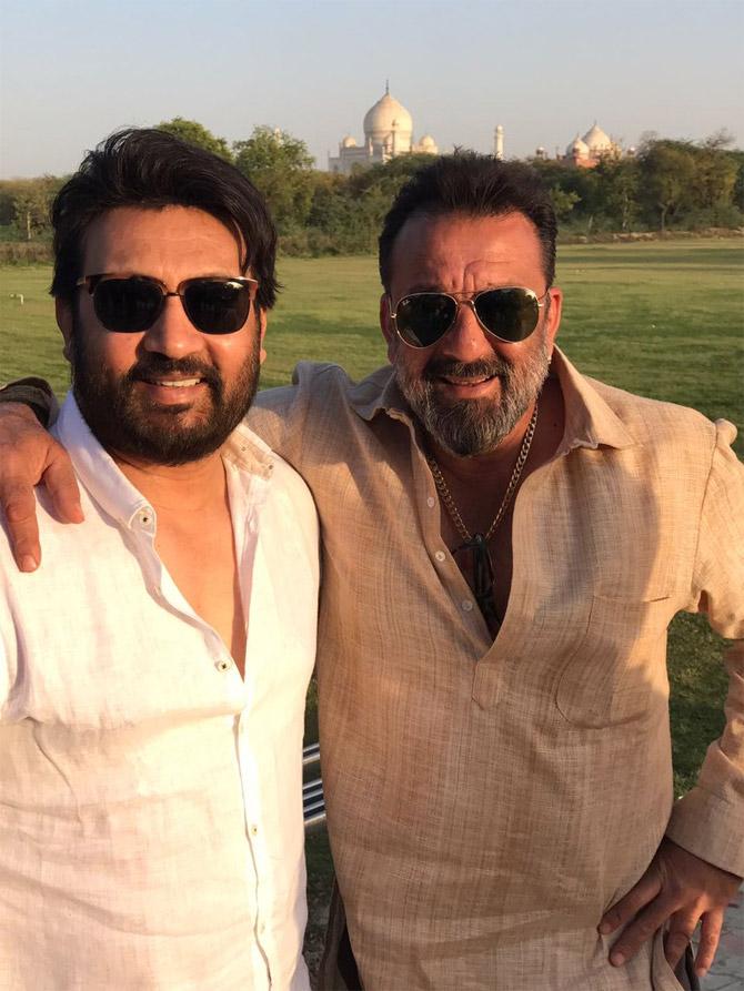 Shekhar Suman and Sanjay Dutt on the sets of their film 'Bhoomi'