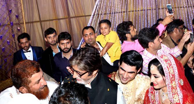 Amitabh Bachchan at the wedding reception with the couple