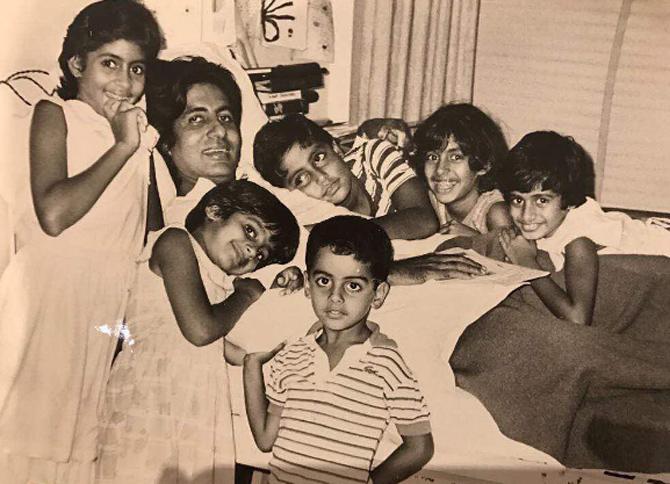 This is a rare picture of Amitabh Bachchan surrounded by the kids of the 'Bachchan' family, who came to see him when he was recuperating in the hospital. We take a look at some more photos from Amitabh Bachchan's family album.