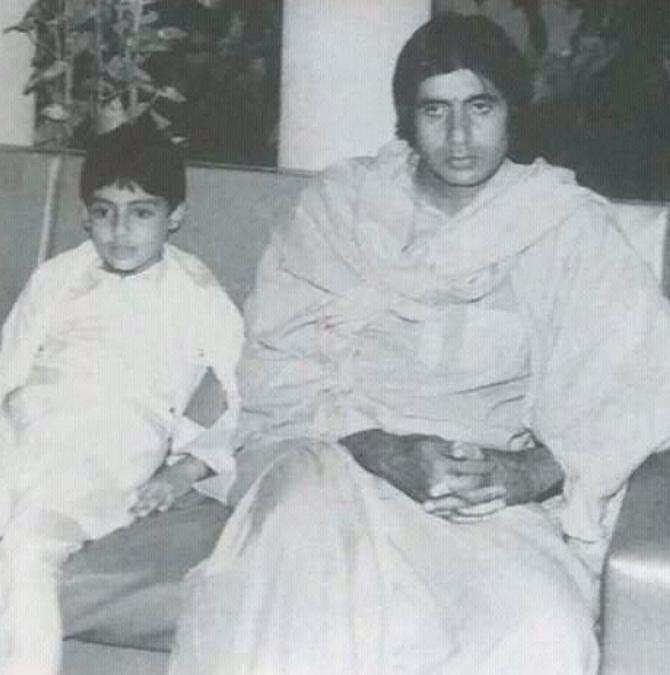 Amitabh Bachchan with a young Abhishek Bachchan. Junior Bachchan is a spitting image of his father, don't you think so?