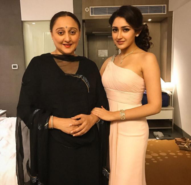 Sayyeshaa's parents, actors Sumit Saigal and Shaheen Banu, separated when she was two, but she is equally close to both of them. Pictured: Sayyeshaa with her mother Shaheen Banu