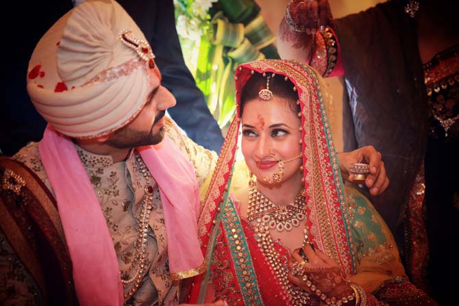 A limited number of guests were invited to the event. From the industry, Vipul Roy, Manish Naggdev, Pankaj Bhatia and Rajesh Kumar were present during the Haldi, Mehendi and Sangeet ceremonies. In picture: Divyanka Tripathi and Vivek Dahiya at their wedding