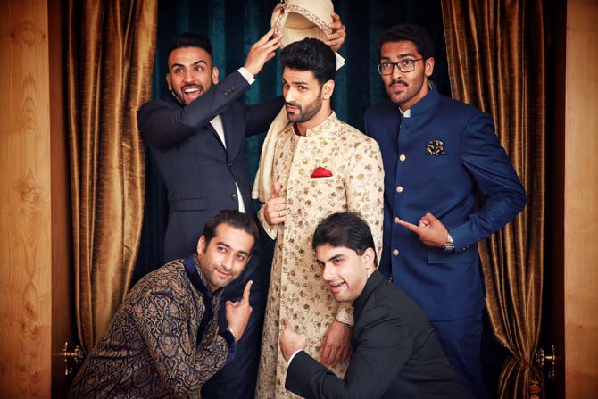 Vivek Dahiya added, 'Our friends felt we were like-minded people. We started meeting regularly only after we got our parents' approval. We were both at a marriageable age and were not interested in a fling.' In picture: Vivek Dahiya with his friends at the wedding