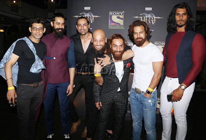 The 'Porus' team poses for the cameras at the launch bash for the TV show in Mumbai. 'Porus' is based on an Indian warrior Porus and his life story especially the Battle of the Hydaspes with the Great Alexander 