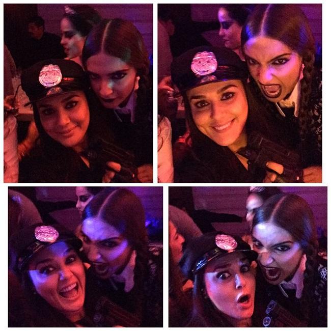 This one's too, the craziest selfie of the lot! Preity Zinta and Sonam Kapoor celebrating Halloween.