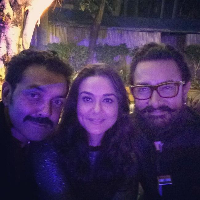 Preity Zinta's friend circle in Bollywood is actually quite big. The actress never fails to catch up with her old buddies from the industry whenever she is in the country. This picture was taken by Preity when she was in town and met her former co-stars Bobby Deol and Aamir Khan.