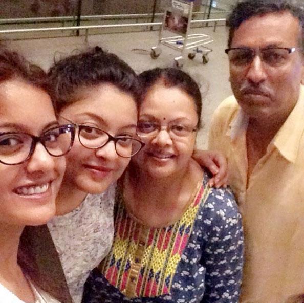 Tanushree Dutta is now a resident as well as a green card holder of the US. In fact, she said she will never arrive in India because of the film industry's hypocrisy. Pictured: Tanushree Dutta's selfie with her mom, dad and sister Ishita.