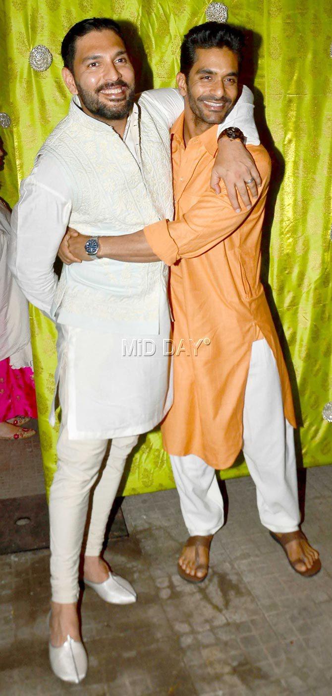 Yuvraj Singh and Angad Bedi share a light moment Yuvraj Singh and Angad Bedi share a light moment