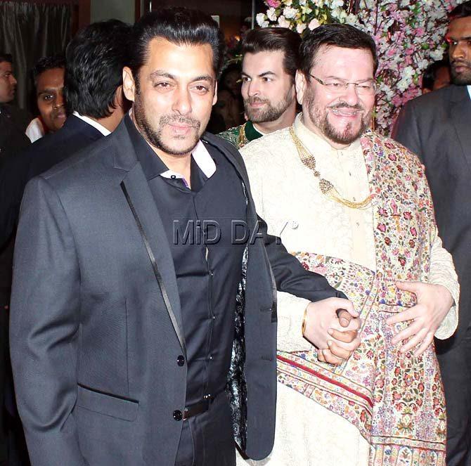 Salman Khan with Neil Nitin Mukesh and his father Nitin Mukesh. Pics/Yogen Shah