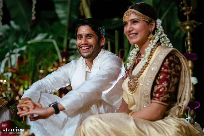 Naga Chaitanya and Samantha Ruth Prabhu tied the knot on October 6, 2017. The destination wedding took place at Hotel W in Goa, which was attended by their families and close friends. (All pictures courtesy: Naga Chaitanya, Samantha Ruth Prabhu and Akkineni Nagarjuna's Instagram and Twitter accounts)