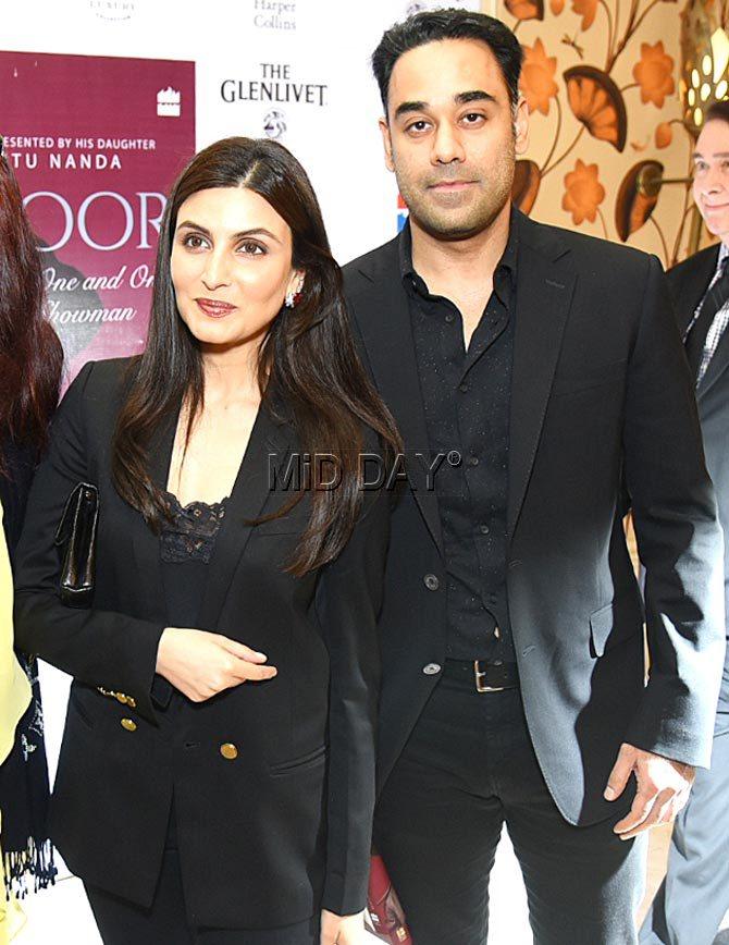 Riddhima Kapoor Sahni with husband Bharat Sahni ,at ,the launch of Ritu Nanda's book, 'Raj Kapoor: The One and Only Showman' in Delhi. Riddhima is a jewellery designer and the older sister of Bollywood star Ranbir Kapoor