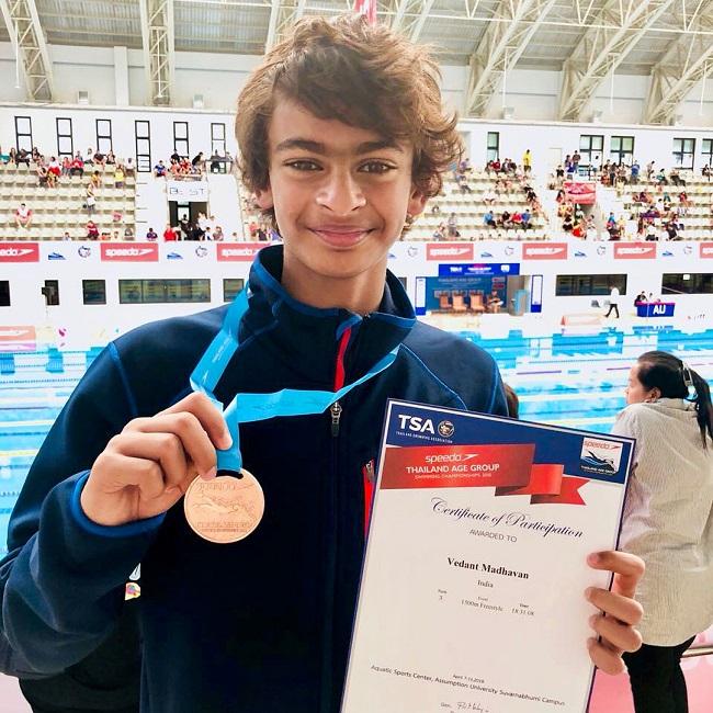 The couple was blessed with a boy in 2004. In 2018, their song Vedaant won a bronze medal for India in the 1500m freestyle at the Thailand Age Group Swimming Championship. 'Proud moment for Sarita (his wife) and I, as Vedaant wins his first medal for India in an international swim meet in Thailand today. Thank you for all your blessings,' wrote Madhavan on Instagram along with a photograph of his son holding the medal and certificate with the backdrop of a stadium.