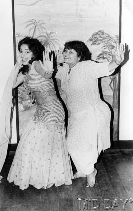 Madhuri Dixit with renowned choreographer Saroj Khan. Saroj who choreographed most of Dixit's early hits, after working with her again in Gulaab Gang was all praise for the actress and called her the 'choreographer's delight'.