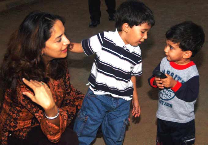 A file picture of Madhuri Dixit with her two children Arin and Ryan Nene. Arin was born on March 2003 and Ryan was born on March 2005.