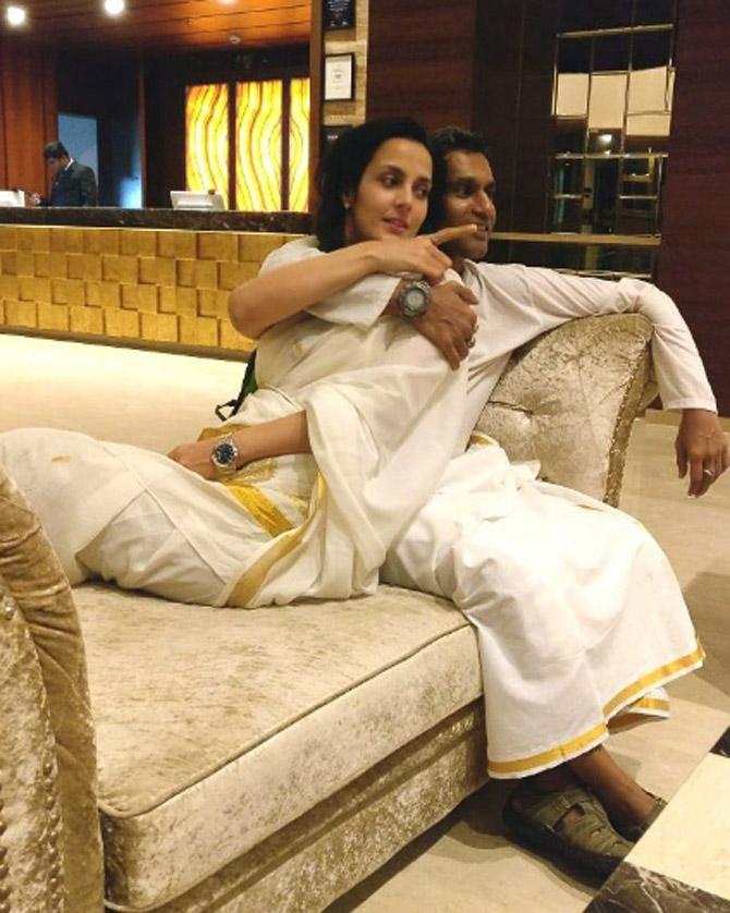 Tulip Joshi is married to Captain Vinod Nair and is happily settled. Her husband served the Indian Army as a commissioned officer for 6 years in the 19th Battalion of the Punjab Regiment. In picture: Tulip Joshi with her husband.