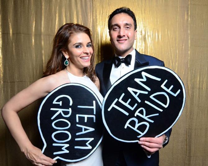 Raageshwari Loomba with husband Sudhanshu Swaroop at their wedding reception