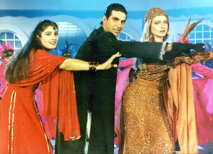 In 1996, Akshay Kumar was seen with the Bollywood diva Rekha, as a villain for the first time in the history of Indian cinema in Khiladiyon Ka Khiladi (1996). The film also starred Raveena Tandon and former WWE wrestlers Crush and Brian Lee as The Undertaker. Loosely based on the Hollywood film Lionheart (1990), it was the fourth instalment in the Khiladi series. In picture: Raveena Tandon, Akshay Kumar and Rekha in Khiladiyon Ka Khiladi