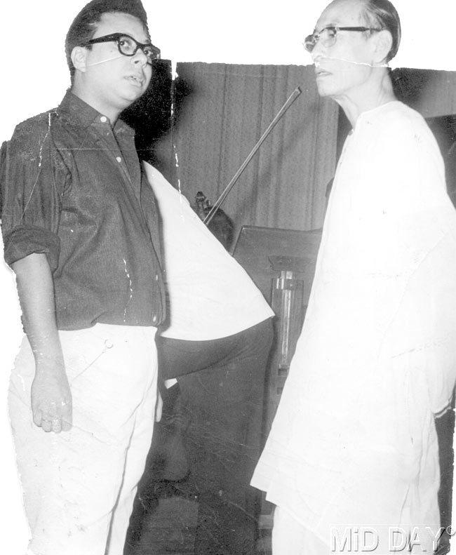 As a nine-year-old, RD composed his first song, Aye meri topi palat ke aa, which his father SD Burman used in the film Funtoosh (1956). In pic: RD with SD Burman.