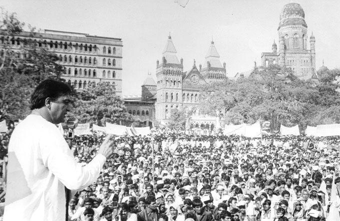 Sunil Dutt passed away after suffering a heart attack on May 25, 2005, at his residence in Bandra, Mumbai. He was the Minister for Youth Affairs and Sports in the Union Government led by Dr. Manmohan Singh and was the Member of Parliament from North-west Mumbai at the time of his passing. Pictured: The actor-turned-politician addressing a rally at Azad Maidan in Mumbai