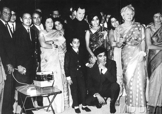 Sunil Dutt then produced the film Man Ka Meet in 1968, which marked his brother Som Dutt's foray into Bollywood. The latter was however unsuccessful in this endeavour. Dutt was conferred with the Padma Shri by the Government of India the same year. Pictured: Dutt with a little Sanjay Dutt (standing to his left) and wife Nargis (standing behind Sanjay)