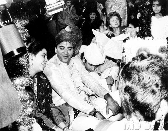 Sunil Dutt and wife Nargis are parents to son Sanjay Dutt, who went on to become a top Bollywood star in his own right, daughters Priya Dutt, who forayed into politics and Namrata, who is married to actor Kumar Gaurav, the son of Dutt's Mother India co-star, Rajendra Kumar. Pictured: Dutt at the wedding of daughter Namrata with Kumar Gaurav