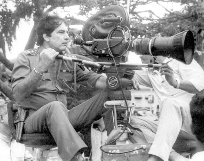 Feroz Khan's next definitive blockbuster Qurbani brought in the 1980s with its snazzy action sequences and its disco-era soundtrack (Aap jaisa koi) flavoured by Nazia Hassan's bubblegum pop. Feroz actively cultivated his image of a whacky man with flamboyance to spare. In picture: Feroz Khan wielding the directorial baton for Yalgaar.