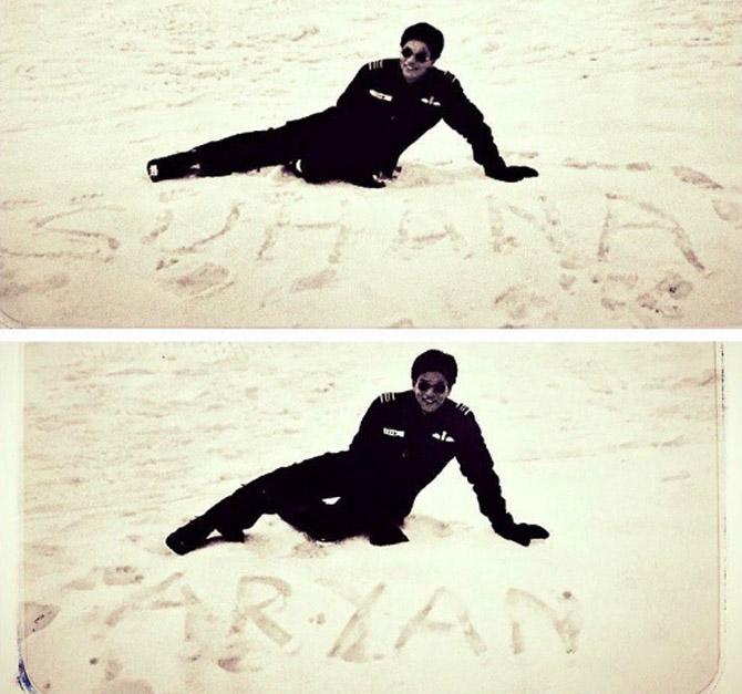 While experiencing his first snowfall years ago, SRK wrote names of his kids Suhana and Aryan in the snow and shared this picture with his fans on social media.