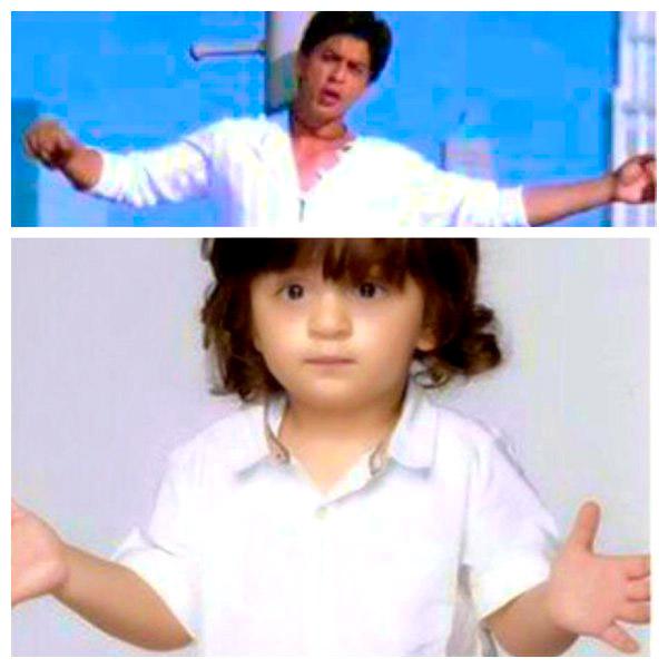 AbRam tries the signature pose of his father Shah Rukh Khan. Doesn't he look adorable?