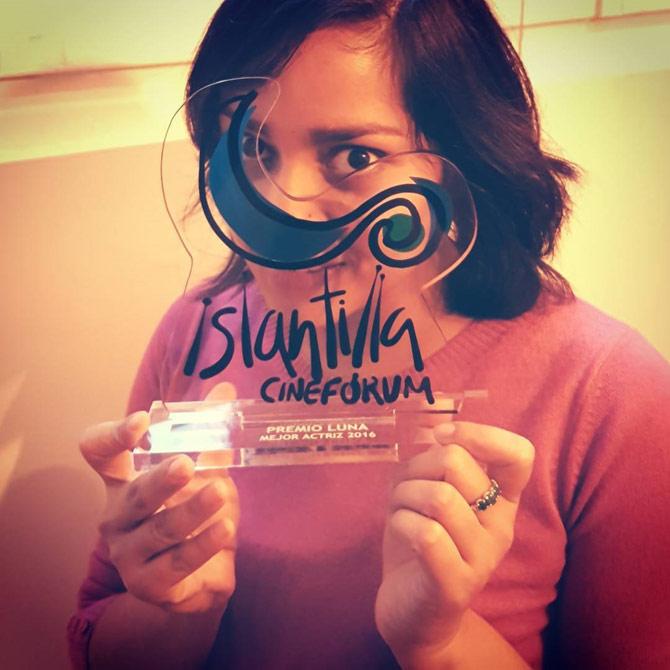 Apart from films, Shahana Goswami appeared in the music video for Dido's Let's Do The Things We Normally Do as a taxi driver in Mumbai, which was shot by Siddharth Sikand and also featured in a Fevicol commercial set in a village in Rajasthan. Pictured: Shahana with the Best Actress award she won at the International Film Festival of Cineforum Islantilla. She tweeted, 'Finally in my hand. Best Actress award from the International Film Festival of Cineforum Islantilla in Huelva, Spain. Thank you to the jury and the festival for this honour (sic)'.