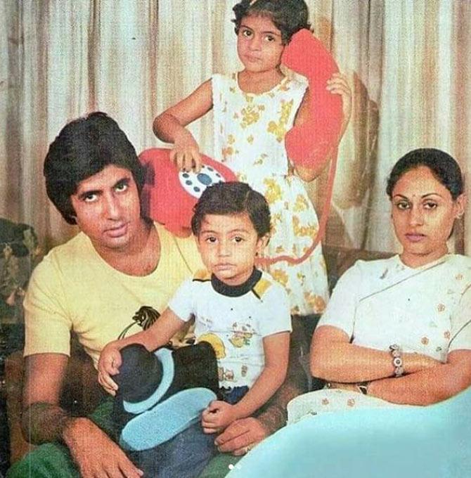 Shweta Bachchan Nanda was born on March 17, 1974 in Mumbai to the renowned Bollywood couple Amitabh Bachchan and Jaya Bachchan. Pictured: A young Shweta (standing second from left) with father Amitabh Bachchan, mother Jaya Bachchan and younger brother Abhishek Bachchan. (All Pictures courtesy/mid-day archives, Yogen Shah and Instagram accounts of Amitabh Bachchan, Abhishek Bachchan and Navya Naveli Nanda)