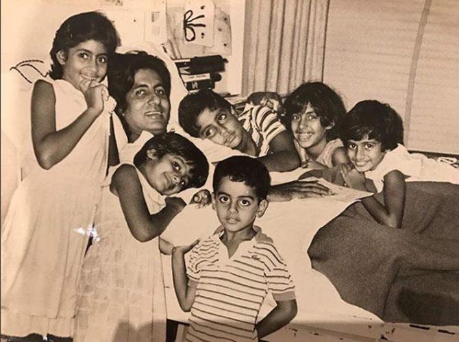 In 2018, Shweta Bachchan launched her clothing line - MxS, which is a collaboration between Shweta Nanda Bachchan and ace-designer Monisha Jaisingh. In picture: Shweta Bachchan with father Amitabh Bachchan, brother Abhishek Bachchan and their cousins in a picture from 1985 taken when Big B was hospitalised for Mysthenia Gravis.