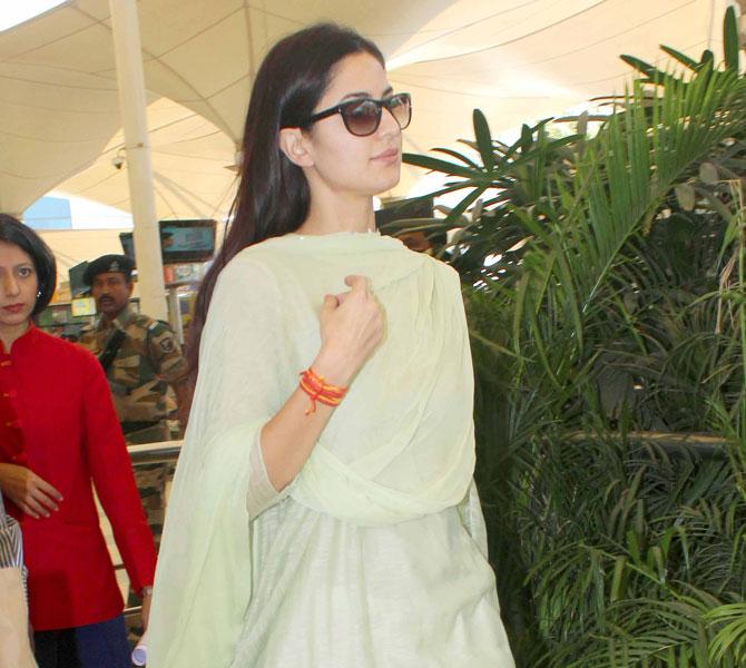 Katrina Kaif was spotted sans make-up, dressed in a simple salwar-kameez. The actress is gearing up for the release of her next film 'Fitoor' opposite Aditya Roy Kapur