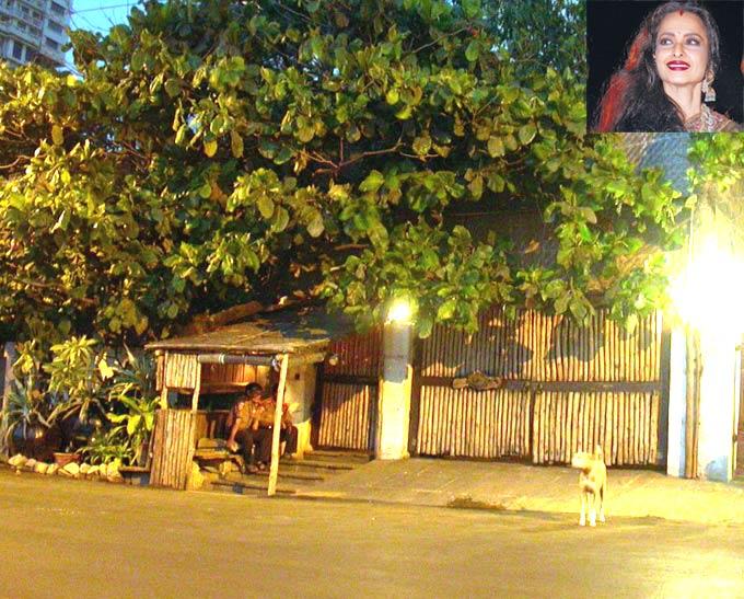 Sea Spring: Rekha's bungalow at Bandra, Sea Spring, is as closely guarded as her personal life. With trees and the bamboo barricade, hardly any portion of her house is visible.
