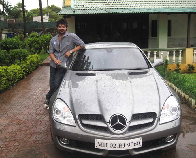 Mahaakshay Chakraborty with his Silver Mercedes convertible, which dad Mithun gifted him.
