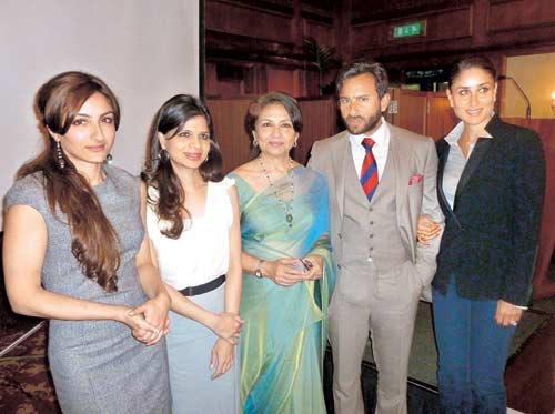 Soha Ali Khan and Saif Ali Khan's sister Saba: Sharmila Tagore's daughter Saba Ali Khan (second from left) is a jewellery designer. She is very camera shy, and perhaps, that's why she prefers staying away from the media glare.