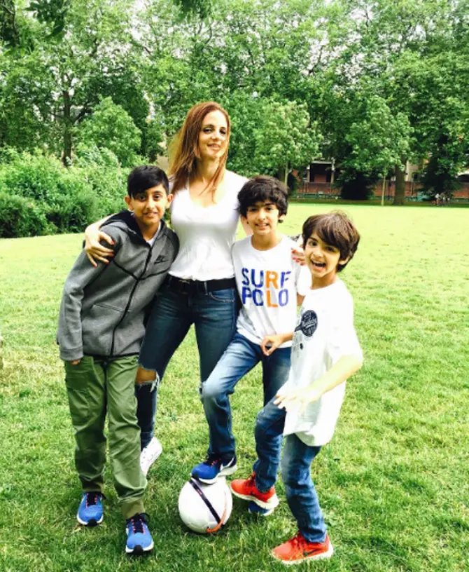 Sussanne Khan also knows how to balance personal and professional life. Drawing a line between work and home is something she strongly advocates for. 'Only by keeping that balance in check can you continue to be inspired at work and at peace at home,' said Khan. In picture: Sussanne Khan with sons Hrehaan and Hridhaan, and Sonali Bendre's son Ranveer