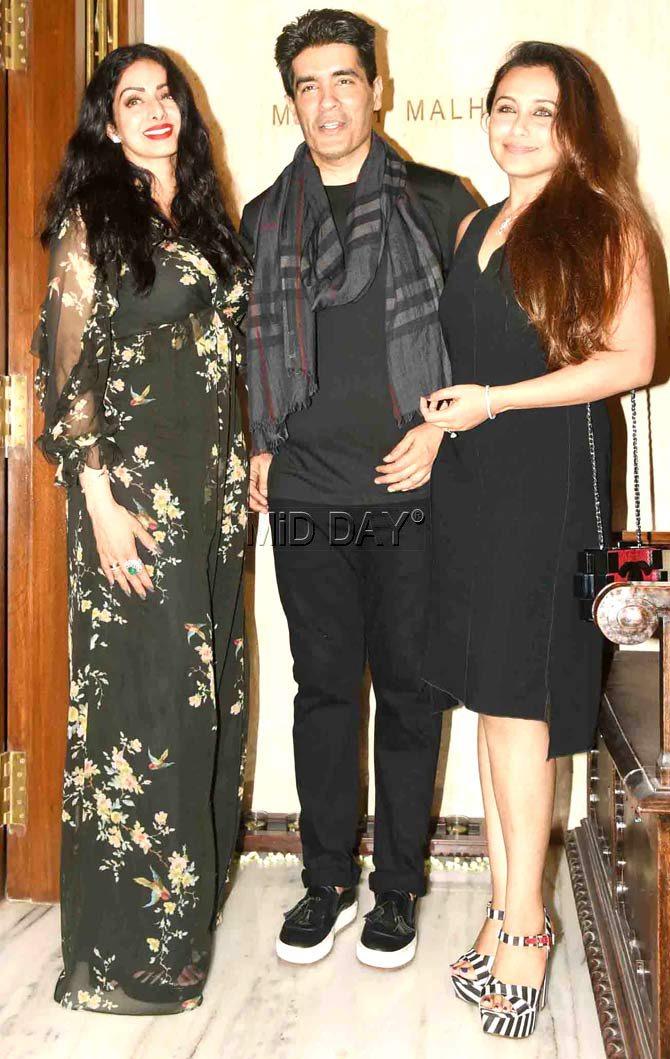 Sridevi with fashion designer Manish Malhotra and Rani Mukerji.