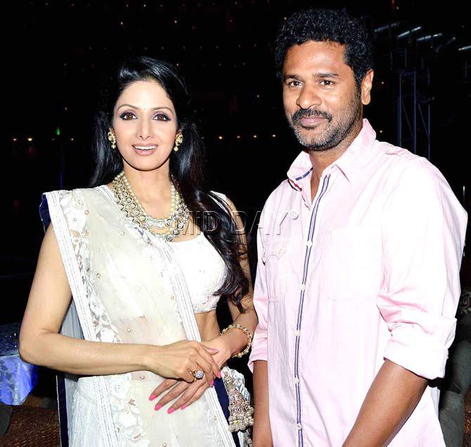 Sridevi with Prabhudheva. She famously shook a leg with the choreographer-turned-actor at the 2013 IIFA Awards on stage. Prabhu has constantly expressed his utmost admiration and respect for the late actress.