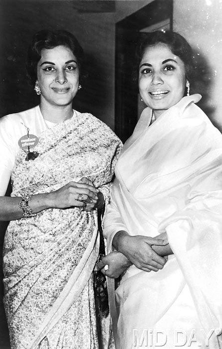 Nargis with Meena Kumari. Nargis converted to Hinduism following her marriage to Sunil Dutt and renamed herself, Nirmala Dutt. A well know fact, she was saved from a fire by her husband during the filming of Mother India.