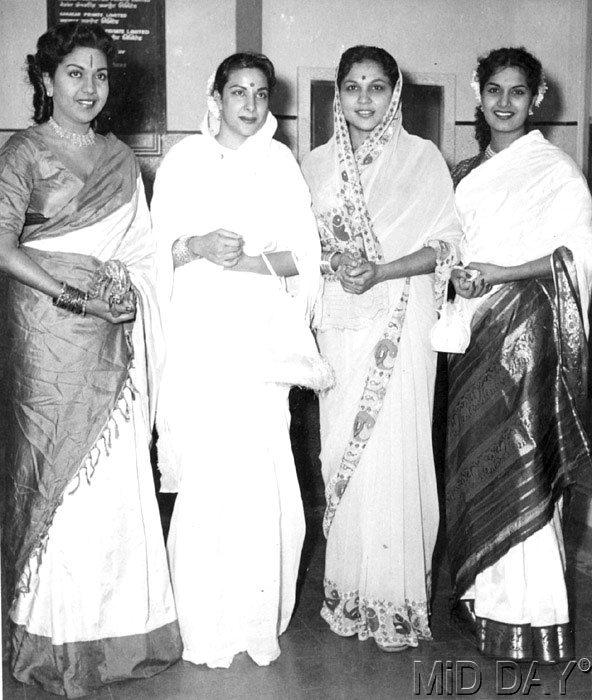 Nargis (second from left) with fellow actresses Neelam, Nirupa Roy and Shyama at an event. The actress and husband Sunil Dutt formed the Ajanta Arts Cultural Troupe and held stage shows featuring performances by several leading actors and singers of the time.