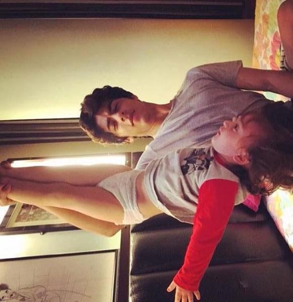 When AbRam was turned upside down by his elder brother Aryan Khan! 'Sumtimes u have 2 let Life turn u upside down, so u can learn how 2 live, rite side up. Or Big Brother is always there', tweeted SRK with this picture.