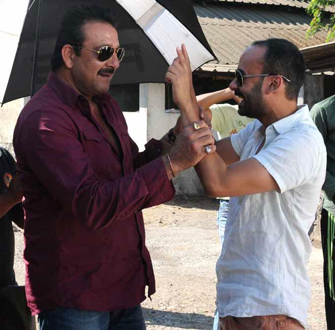 Sanju lifts Rahul baba: Sanjay Dutt resorted to some dadagiri while shooting on the Hyderabad sets of Policegiri. The actor made the producer TP Aggarwal's son Rahul hang from a harness situated 40 feet above the ground as a joke. Sanjay had to jump off a harness high above the ground. The crew was sent to fix the cables and wait for the scene to be shot. Sanjay, who gets along quite well with Rahul, joked to the rest of the unit members how they should subject him too to the same fate. The team hoisted Rahul on the harness and apparently the poor guy had to beg the unit folk to bring him down.