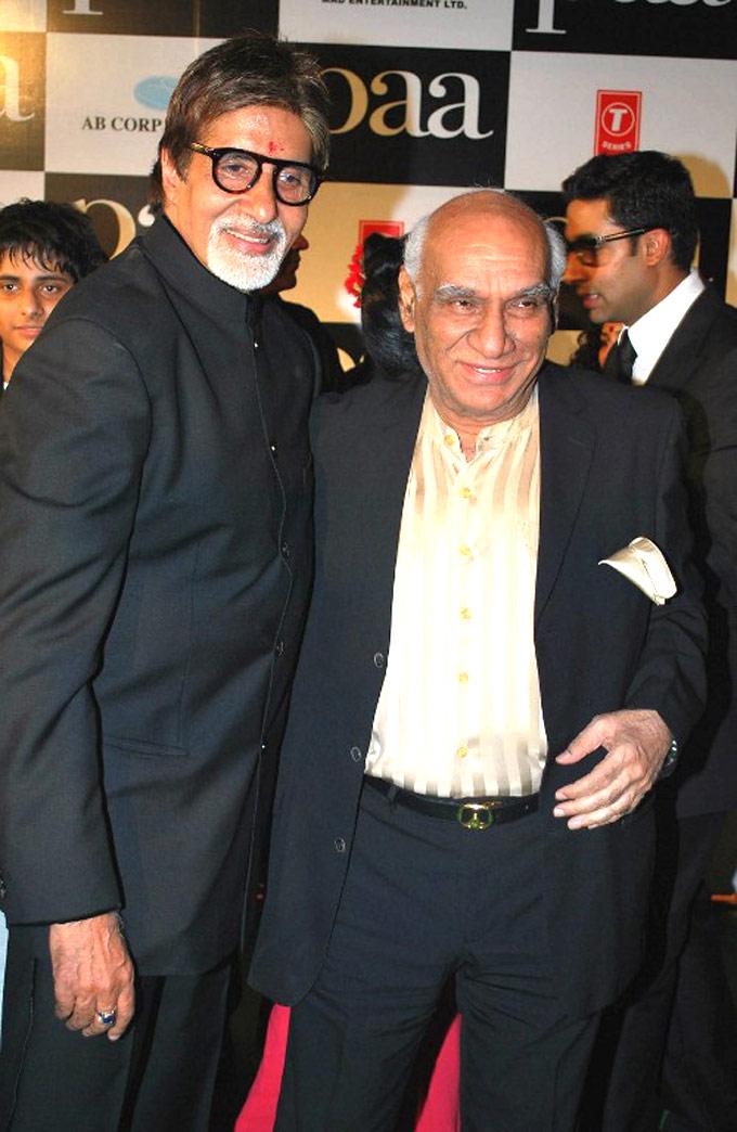 Yash Chopra and Amitabh Bachchan during the premiere of Paa. Chopra had made one of the most controversial films of all time in the form of Silsila, which had the real-life love triangle story of Amitabh Bachchan, Rekha and Jaya Bachchan on screen. The film was released in 1981 and is still much talked about.