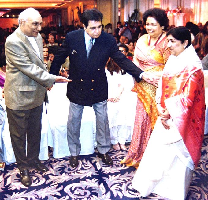 Yash Chopra and wife Pamela with Dilip Kumar and Lata Mangeshkar.