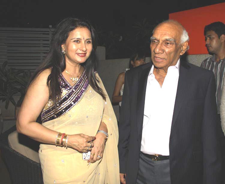 Yash Chopra with Poonam Dhillon at one of the parties in Mumbai.