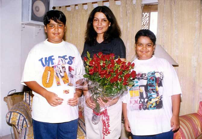 In picture: Zeenat Aman with her sons Azaan and Zahaan at an event held on Mother's Day.