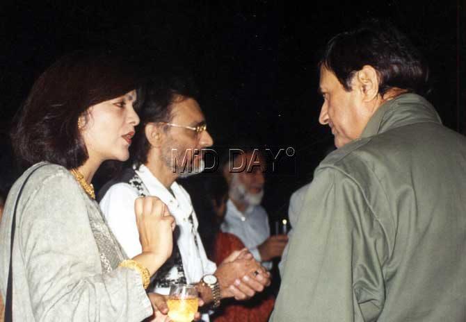 In picture: Zeenat Aman with husband Mazhar Khan and co-star Dev Anand during a party.